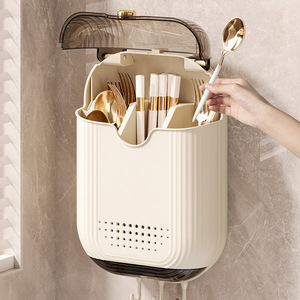 Wall Mounted Chopstick Holder With Drain <b>Rack</b> Multi Function <b>Kitchen</b> Organizer Round Design No Drilling Required - Product Image 4