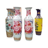 Vas Bunga Besar Jingdezhen Gaya Cina Buatan Tangan, Grosir, Motif Bunga Kekayaan Emas Berlapis Warna, Keramik untuk Rumah
