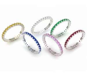 14KT White Gold Certified Round Natural Gemstones / Diamonds Exquisite <b>Eternity</b> Band - Product Image 2