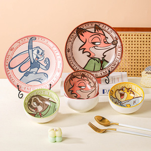 Juego de <span class=keywords><strong>Vajilla</strong></span> de Cerámica con Diseño de Zootopia, Lindos Personajes de Nick y Judy, Plato y Tazón con Diseño de León, Aptos para Microondas, <span class=keywords><strong>Vajilla</strong></span> de Porcelana - Product Image 1
