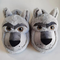 Chaussons d'intérieur chauds et moelleux pour hommes, motif loup 3D, antidérapants, pour adultes