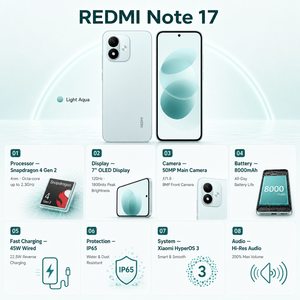 Smartphone Redmi Note 17 5G 2026, nouveau modèle original, écran 7 pouces, appareil photo 50MP, batterie 8000mAh et NFC, téléphone Android REDMI <span class=keywords><strong>Xiaomi</strong></span> - Product Image 3
