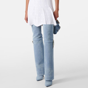 Botas Altas de Mujer Talla Grande 46 con Cierre Metálico Shark Lock, Botines Largos de Punta Fina, Stilettos de Tacón Alto, Zapatos Vaqueros - Product Image 5