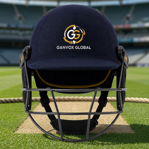 Casque de cricket GANVOX GLOBAL ABS bleu marine avec logo doré, équipement de protection léger, accessoire toutes saisons, fabriqué en Inde - Product Image 1