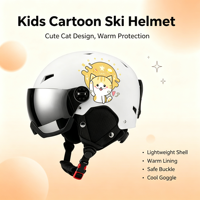 Casque de ski et de snowboard Eastinear pour adultes avec visière intégrée, motif chat de dessin animé, matériau PC/EPS, réglage par molette