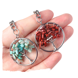 Alloy Keychain Natural Crystal Semi-Precious Stone Tree Life Raw Stone Gravel Woven Pendant Ornaments Crystal Key Chains Product