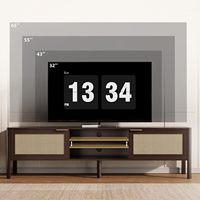 Meuble TV moderne du milieu du siècle avec portes en rotin, console multimédia en noyer avec étagères réglables pour téléviseur et mobilier de maison