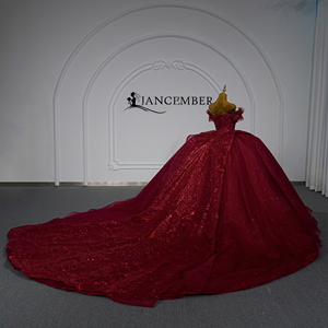 Nxm01-Pz Stunning <b>Burgundy</b> Sequin Ball Gown Off Shoulder Ruffle Beaded Corset Quinceanera <b>Dress</b> <b>Prom</b> Gown Jancemebr - Product Image 5
