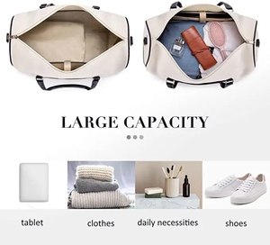 กระเป๋าผ้าแคนวาสแบบถือขนาดใหญ่ใช้ได้ทั้งชายและหญิง, กระเป๋าทรงดัฟเฟิลมีซิปปิดสำหรับสัปดาห์เล่นกีฬายิมท่องเที่ยวโลโก้ได้ตามต้องการ - Product Image 5