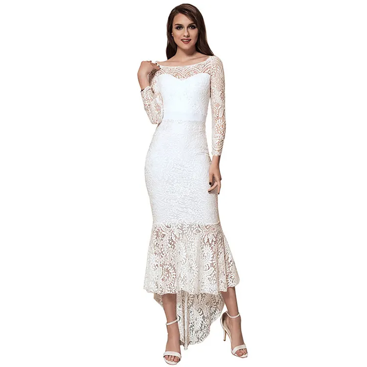2020 Plus Size Luxurious Elegant Bridesmaid Maxi Long Sleeves Bodycon Prom Mermaid Wedding Dress