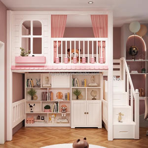 JS мебель новый дизайн детский дом кровать принцесса балдахин кровать мебель для спальни деревянная кровать Лофт с выдвижными столами и лестницей для хранения - Product Image 2