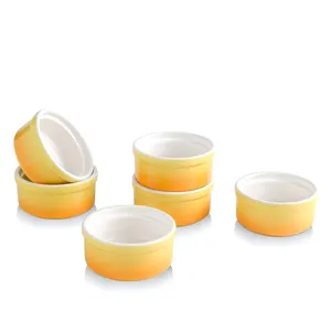 Factory Custom Ceramic Ramekins Set Of 4 Souffle Dishes Oven Microwave Baking Cups