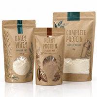 Sachet refermable debout réutilisable, qualité alimentaire, pour poudre de protéines végétales, emballage biodégradable en papier kraft, doypack avec fenêtre