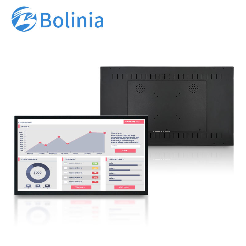 New 23.6 Inch Industrial LCD Monitor VESA Wall Mounted Resistive Touch Screen Display HD-MI DVI VGA USB 1080