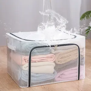 Boîte de rangement en nylon imperméable, boîte de rangement pliable en tissu transparent épaissi, sac de rangement pour jouets et vêtements
