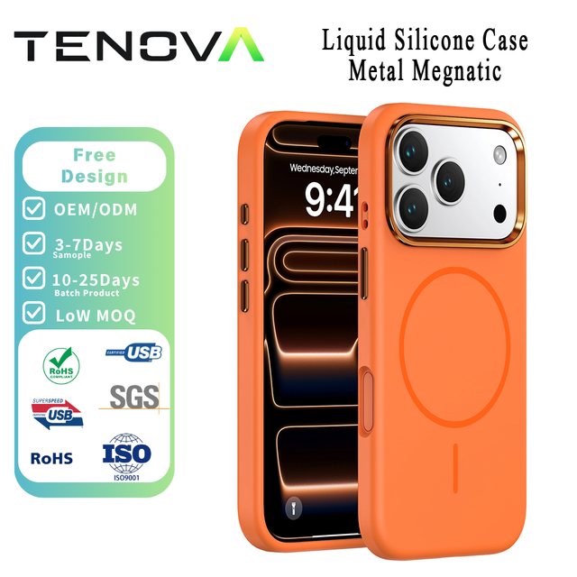TENOVA Factory Liquid Silicone Wave Texture Phone Case Metal Camera Lens iPhone 17 Pro Max 16 15 Magnetic Shockproof 3D Mic OEM