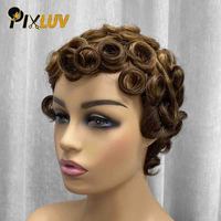 Pelucas de Cabello Humano Corto Tipo Pixie al por Mayor, Peluca Rizada sin Encaje, Peluca de Cabello Humano Natural para Mujeres Negras