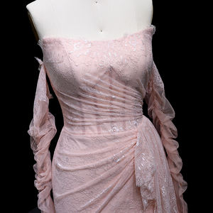 샤론은 SF204 레이스 핑크 스트랩리스 이브닝 드레스(장갑 포함) 하이 슬릿 플리츠 여성 웨딩 아랍 프롬 가운(재고 없음)이라고 말했습니다. - Product Image 3