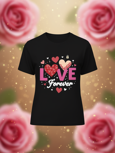 T-shirt da donna con scollo rotondo e stampa Love Forever Heart Rose Lock, primavera estate - Product Image 2