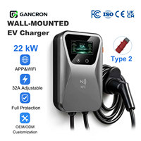 Station de recharge intelligente pour véhicules électriques GANCRON Type 2 AC 22kW 32A 400V triphasée murale avec application Tuya WiFi et RFID pour usage domestique