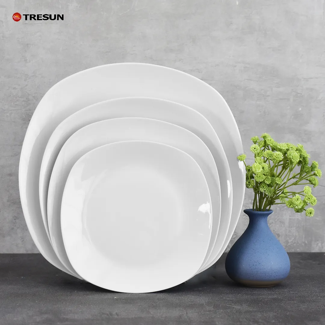 Factory Bulk Sell Stock White Dish Ceramic Plate Porcelain Dinner dishes For Hotel Restaurant Use