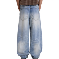 Jeans baggy à jambe large en denim lourd bleu délavé vintage avec fermeture éclair Jeans à jambes droites pour hommes