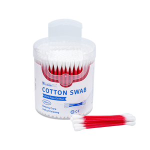 200 unidades/caja de bastoncillos de algodón de doble punta redonda con palo de papel rojo y caja redonda, para uso profesional en clínicas y hospitales, para el apósito de heridas. - Product Image 6