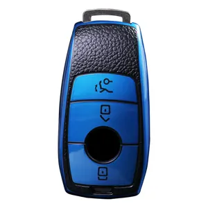 Funda para mando a distancia de coche apta para Mercedes Benz S Clase E, funda protectora para llave, llavero de cuero, 4 botones