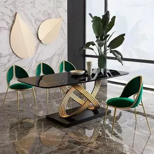 现代餐桌套装6张椅子大理石餐桌带4张椅子