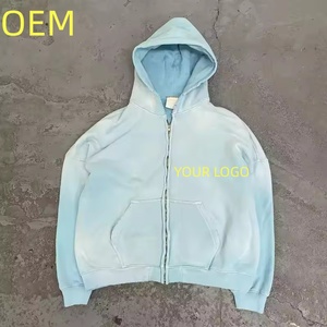 Custom Heavyweight French Terry Blank Oversized Mens Vintage Acid Wash Sun Faded Distressed Streetwear Full Zip up Hoodie - Product Image 4