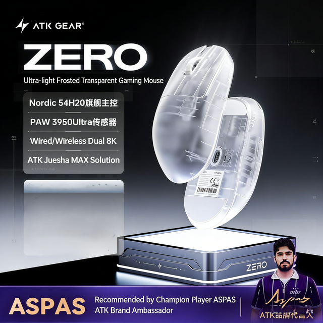 ATK Blazing Sky ZERO Ultralight Wireless Gaming Mouse Dual 8K PAW3950Ultra Transducer Wireless Mouse Ergonomic Mouse Foggy Mice