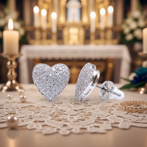 Orecchini alla moda cuore di rodio CZ oro ottone/rame/lega/gioielli per feste religiose zircone perla smeraldo a forma di numero - Product Image 3