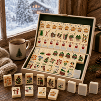 Fichas de Mahjong Americanas de Acrílico de Cuatro Capas, Tema de Estación de Esquí de Invierno, 166 Fichas, Trajes de Esquí Chalet Gondola, Venta al por Mayor