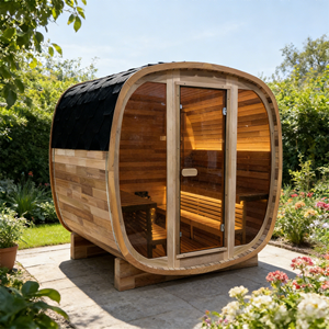 Sauna de Vapor Cuadrada para Exteriores de 4-6 Personas, Construcción de Cedro Rojo con Vidrio Tintado, Bancos de Dos Niveles, Calentador de 6kW - Product Image 1