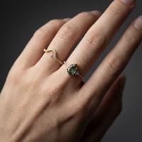 Ensemble de bagues de mariage en agate mousse, argent sterling 925 plaqué or 10 carats, deux pièces, pierres précieuses vertes, bagues empilables pour femmes
