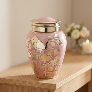 QUALCOSA Avrupa Pembe Gümüş Kutsal Kuşlar Metal <span class=keywords><strong>Urn</strong></span> Hatıra Külleri Modern Kremasyon Kadife Çanta Cenaze Malzemeleri 3 İnç - Product Image 1