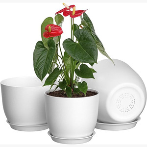 Vaso per Fiori in Plastica con Foro di Drenaggio, Sottovaso Durevole, Leggero, Ecologico, Colore Personalizzabile, Moderno per <span class=keywords><strong>Piante</strong></span> <span class=keywords><strong>da</strong></span> Interno - Product Image 2