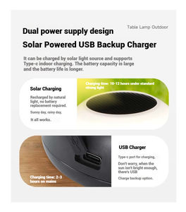 Draagbare zonne-tafellamp 2000mAh oplaadbare batterij 3 standen Afstandsbediening Eenvoudig studielicht Leesruimte E14/E26 Noodverlichting - Product Image 3
