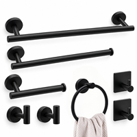 Ensemble d'accessoires de salle de bain noir mat 8 pièces en acier inoxydable SUS304 : barres porte-serviettes, porte-papier toilette, anneau porte-serviettes, crochets pour peignoirs