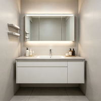 Meuble de salle de bain minimaliste en bois massif à poser au sol avec miroir intelligent, idéal pour la maison et en promotion