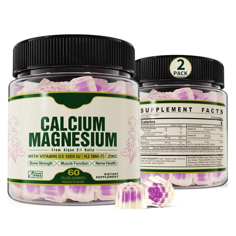 Hot Sell Customized Vegan Gummy Calcium Magnesium Zinc Gummies Vitamin D3 K2 for Bone Strength