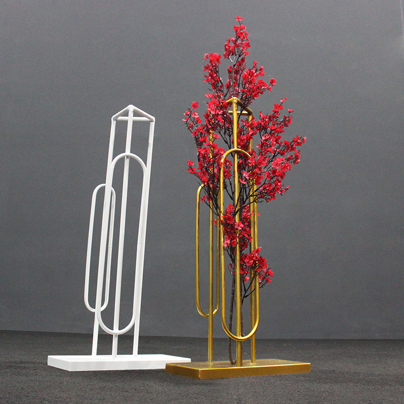 New wedding props wrought iron flower arrangement decoration tall metal vase gold metallic