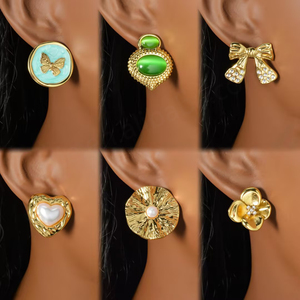Juego de Aretes de Perlas con Lazo y Flores de Circonio Chapados en Oro de 18k al por Mayor para Mujer - Product Image 2