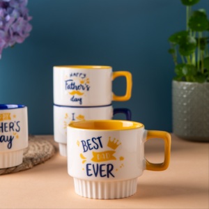 Ensemble de tasses empilables personnalisables pour la fête des pères, tasses en céramique jaunes et bleu marine, meilleurs imprimés pour <span class=keywords><strong>papa</strong></span>, commande en gros, directement de l'usine - Product Image 6