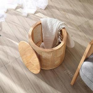 Rattan tecido nórdico redondo madeira maciça wabi-sabi sala sofá varanda mesa de chá simples pode ser contido canto vários - Product Image 3
