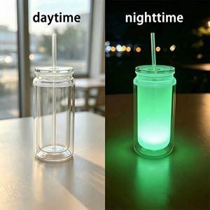 Vaso con globo de nieve de 16 oz, vaso que brilla en la oscuridad para uso nocturno, vaso con globo de nieve transparente preperforado, cantidad de pedido: 40 piezas - Product Image 3