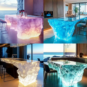 Tavolo da Pranzo in Resina Trasparente Luminosa, Bancone Bar di Lusso di Alta Gamma con Design Glaciale - Product Image 3