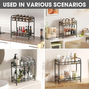 <b>Kitchen</b> Countertop Spice <b>Rack</b> Two Tier Metal Storage Organizer For Seasonings Oils Condiments Standing Type Durable Rectangle - Product Image 2