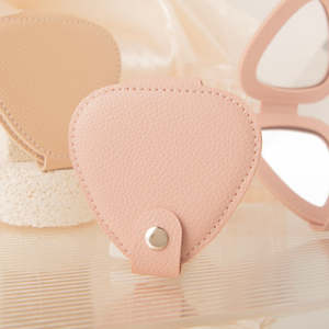 Triangle PU Leather <b>Compact</b> <b>Mirror</b> Double Sided Folding With Snap Closure Portable Travel Makeup <b>Mirror</b> For Women Girls - Product Image 3