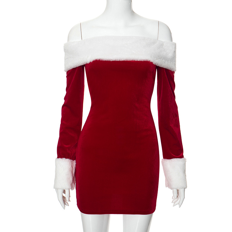 christmas dresses with fur Santa Claus Mrs.Claus Fancy Christmas Dress Women's Cosplay Costume Christmas Pattern Adults Christmas Christmas Eve Christmas Party Dress Belt main image 1